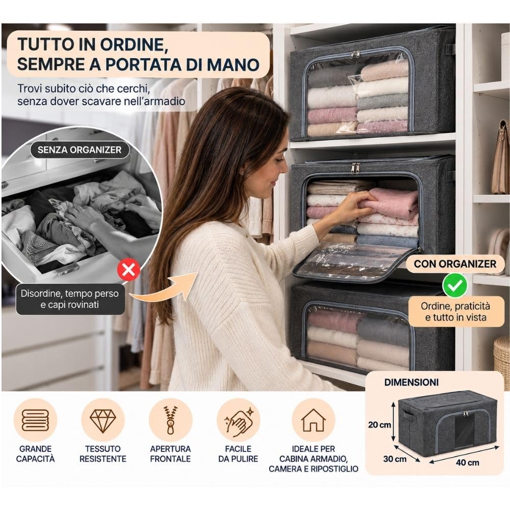 Cecaro Group Organizer Armadio 40x30x20 cm box tessuto grigio