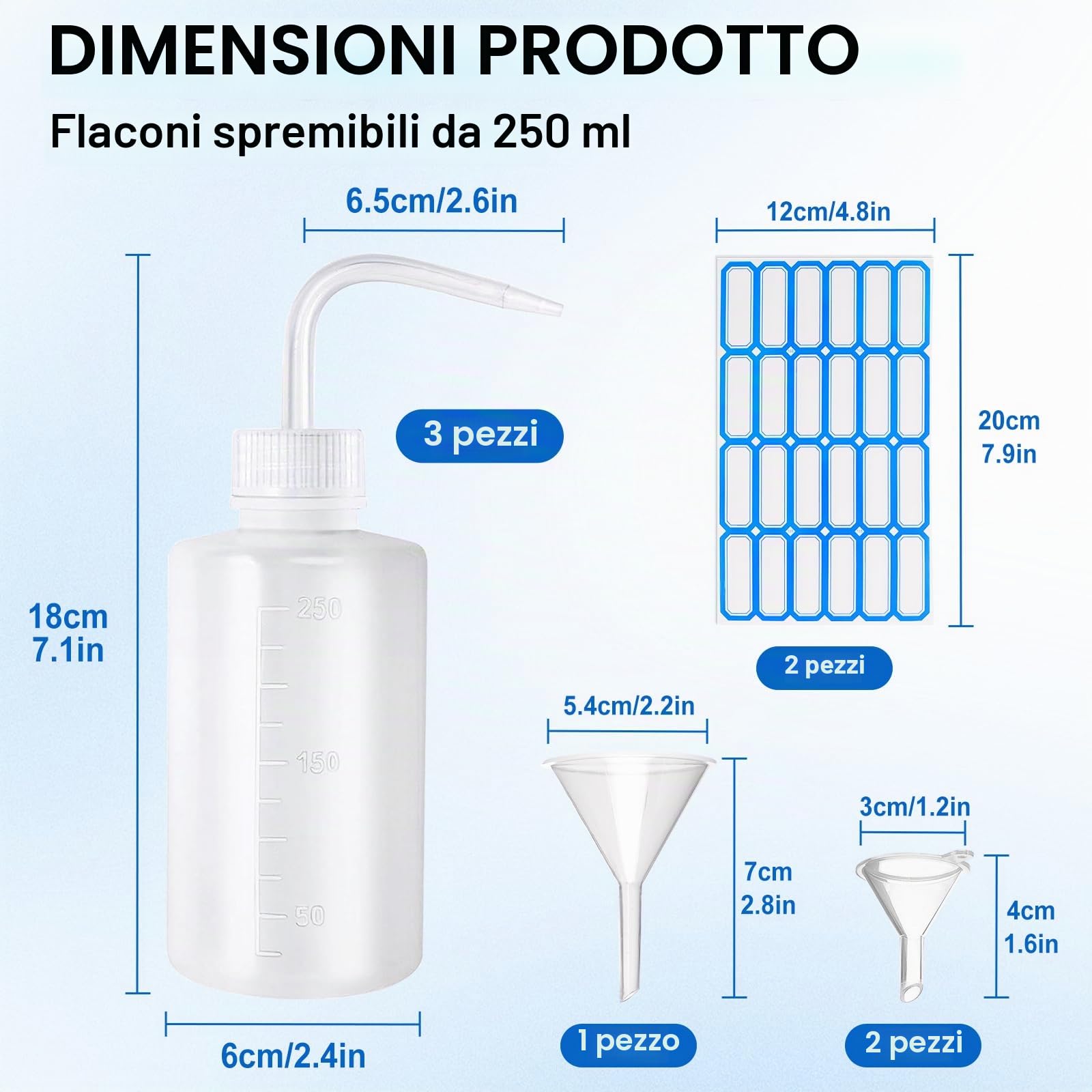 Quelcc Flaconi Spremere 250 ml 3 Pezzi con Imbuti