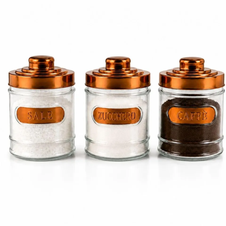 Cecaro Group Set 3 Barattoli Vetro 500 ml Tappi Rame