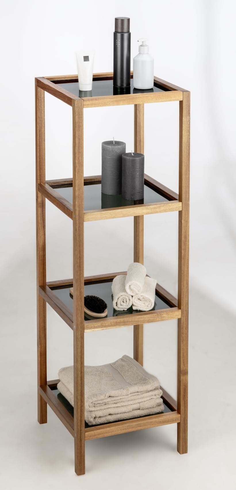 Wenko Fondi scaffale bagno 4 ripiani acacia vetro 36x112x36 cm