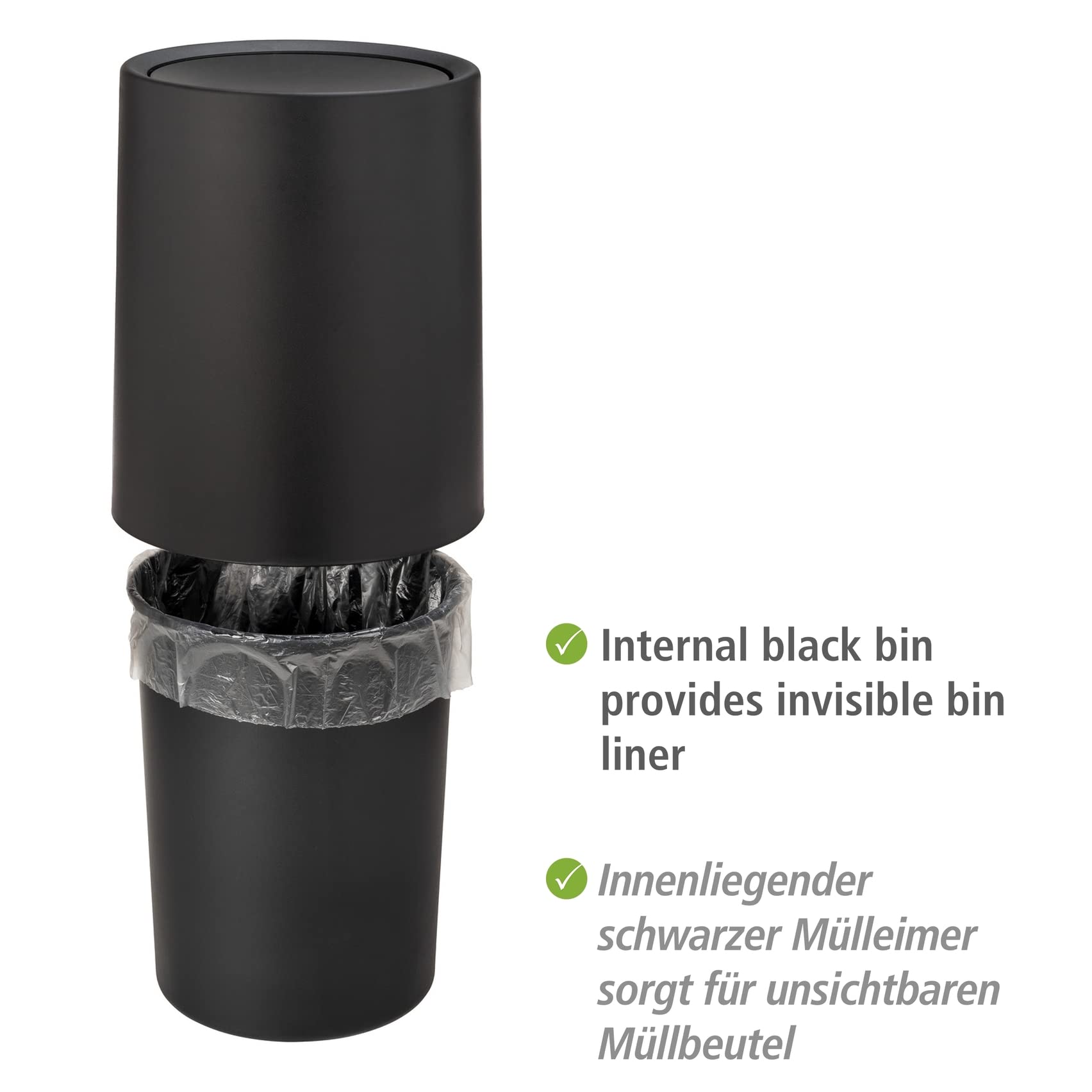 Wenko Atri pattumiera bagno 6 L nero con coperchio