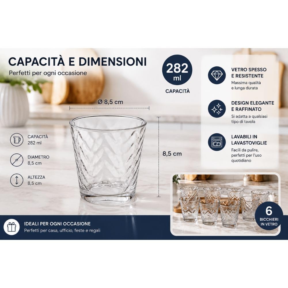 Cecaro Group Set 6 Bicchieri Vetro 282 ml Trama Onda