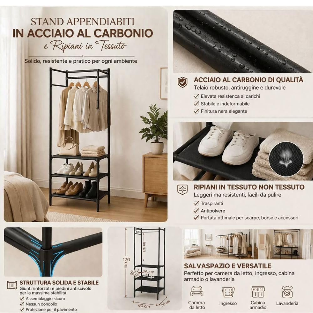 Cecaro Group Angolare appendiabiti 180x45x45 cm bianco 3 ripiani