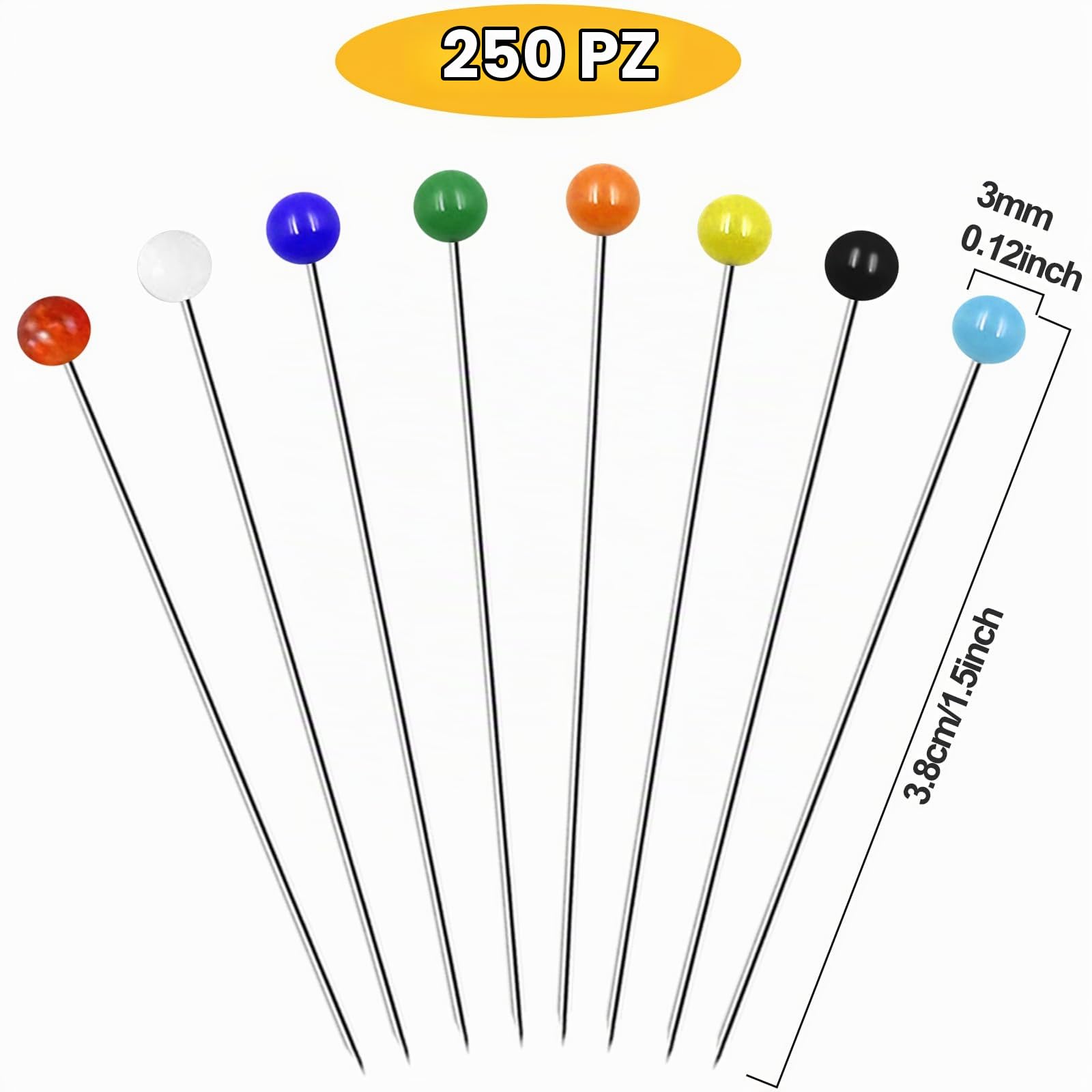 Quelcc spilli sarta 38 mm multicolore 250 pezzi testa vetro