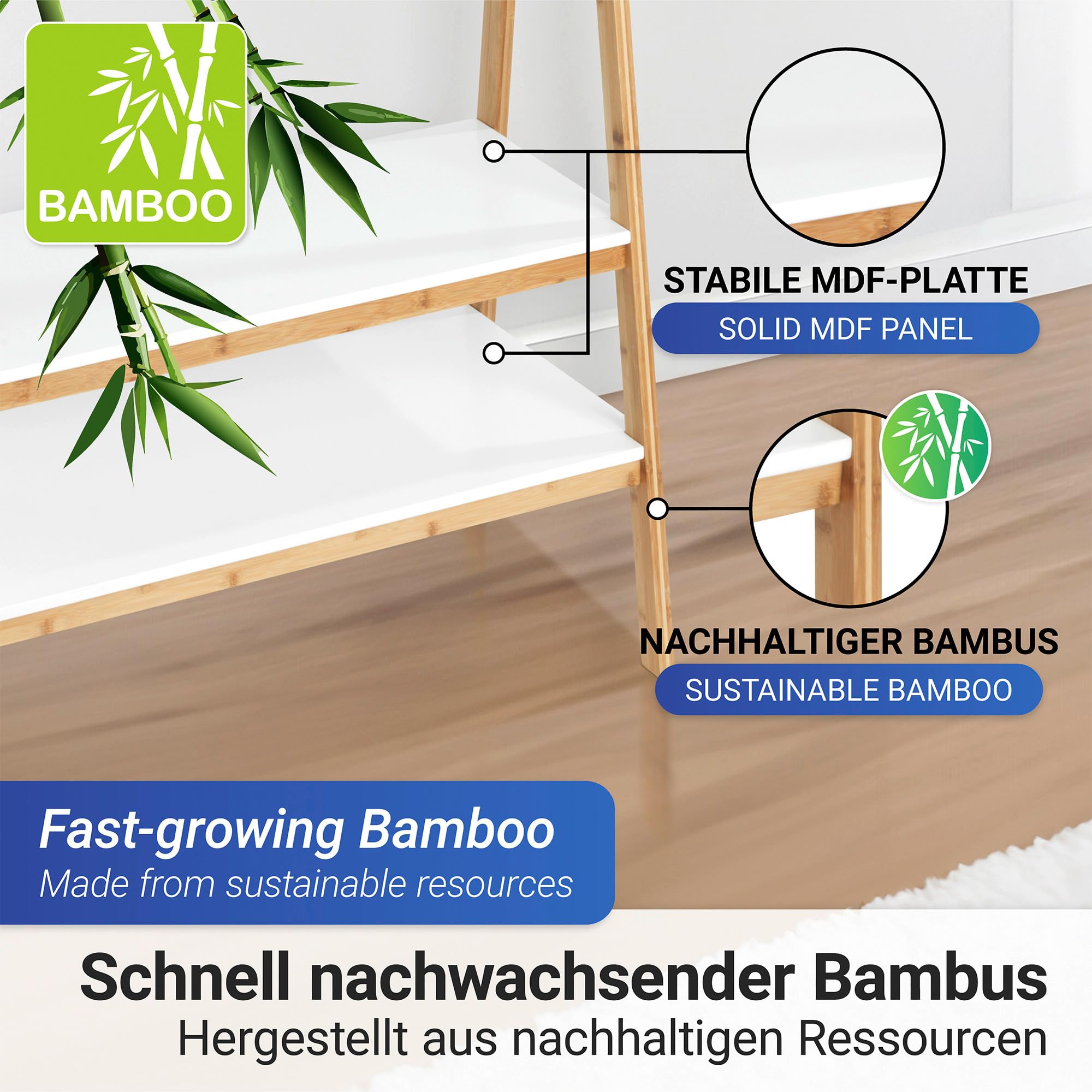 Wenko Finja Appendiabiti da Pavimento 95x172x42 cm Bambù