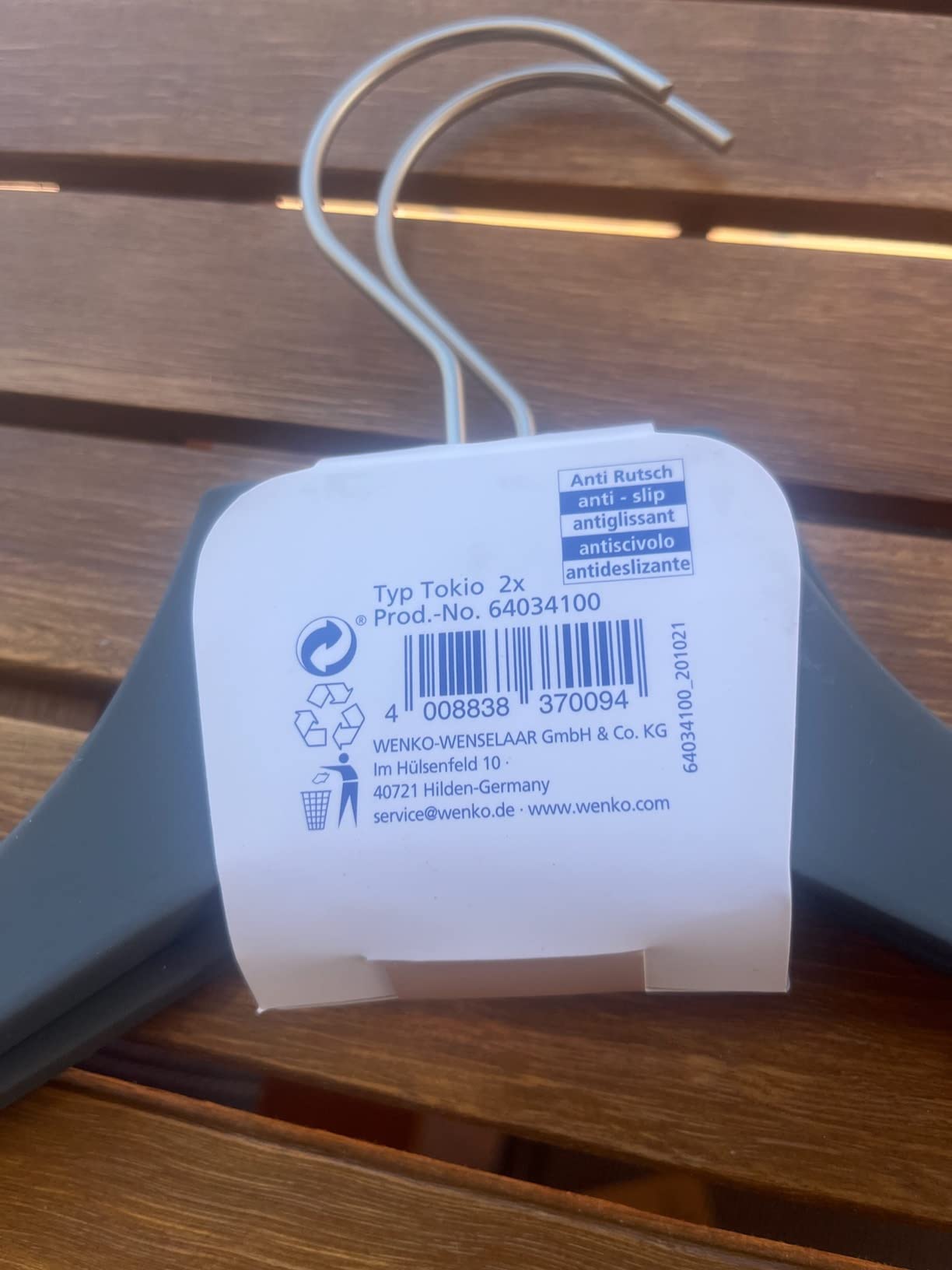 Wenko Tokio Gruccia Legno Grigio Antiscivolo 2 Pezzi Salvaspazio