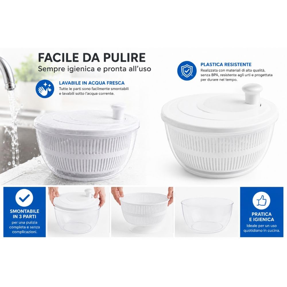 Cecaro Group Centrifuga Insalata 24 cm Plastica con Manopola