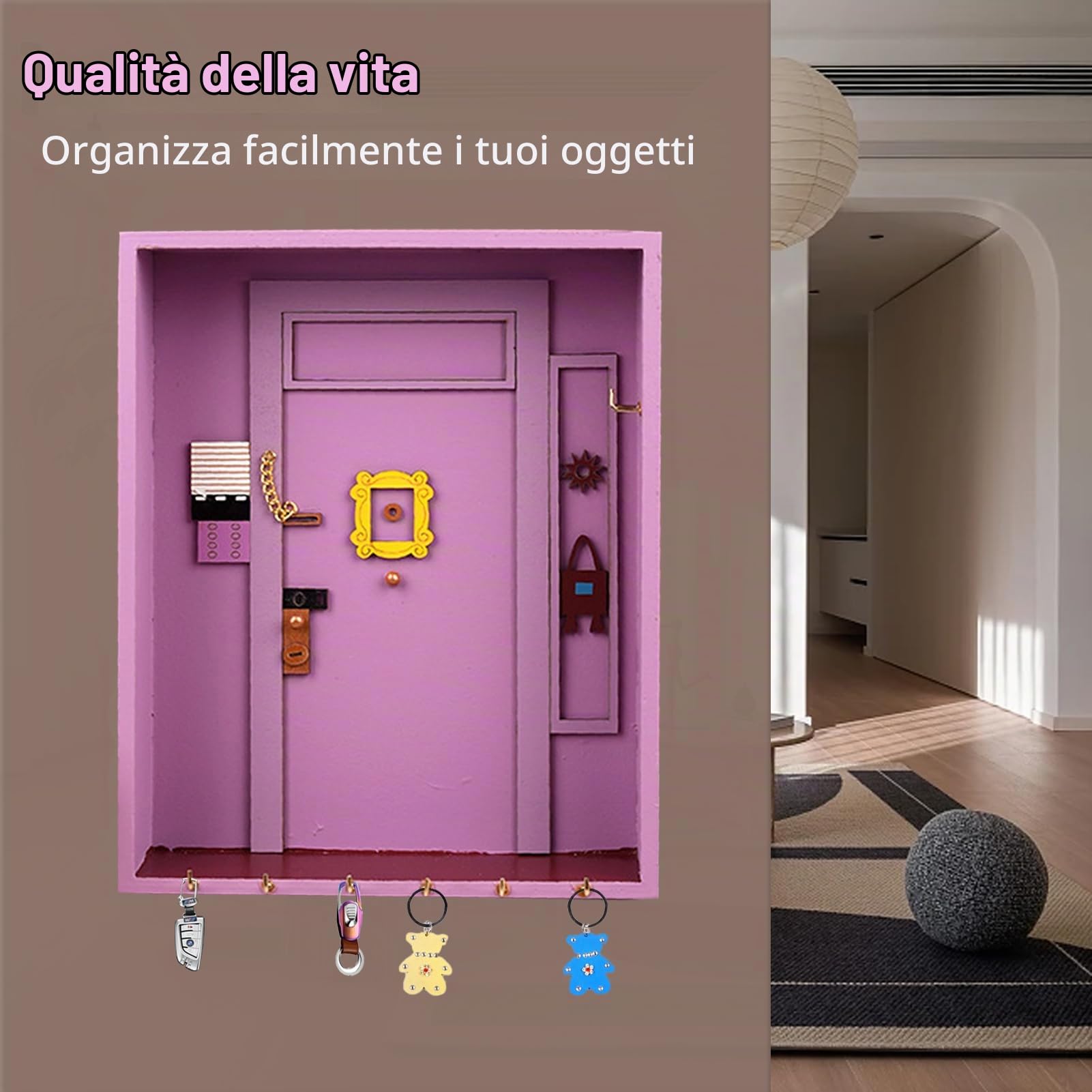 Gachiwar portachiavi da muro porta Monica viola 6 ganci magnetico
