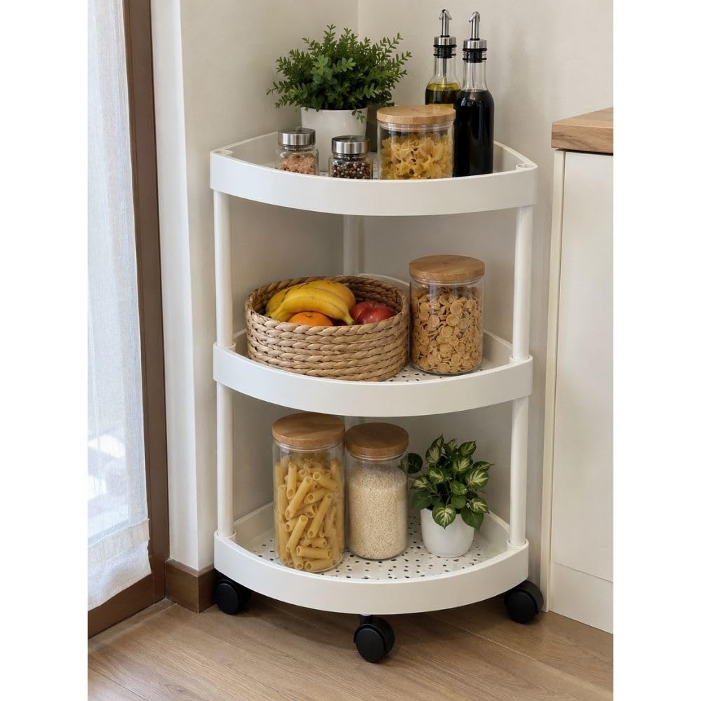 Cecaro Group carrello angoliera bianco 3 ripiani con ruote