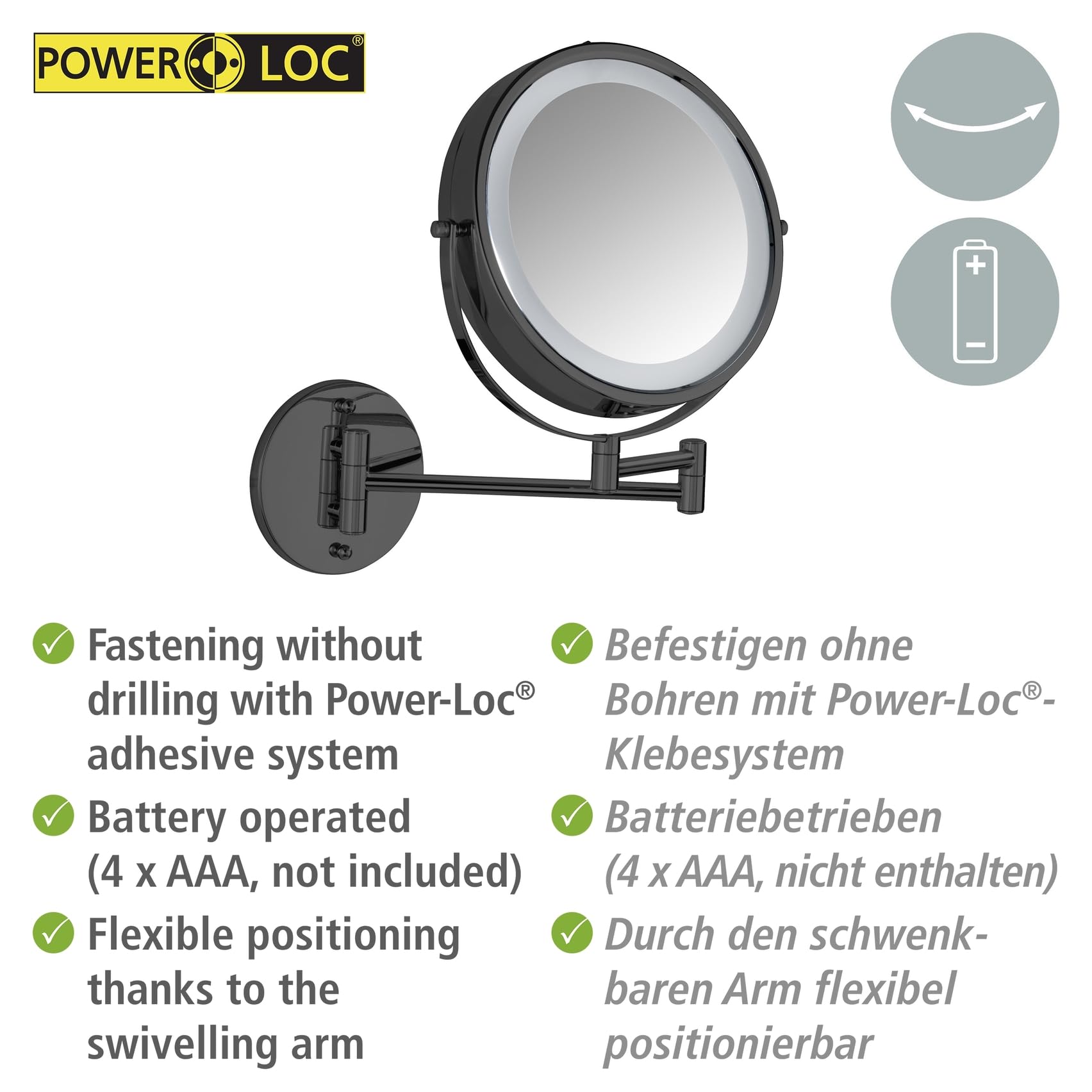 Wenko Power-Loc Lumi specchio LED parete 5x 17,5 cm