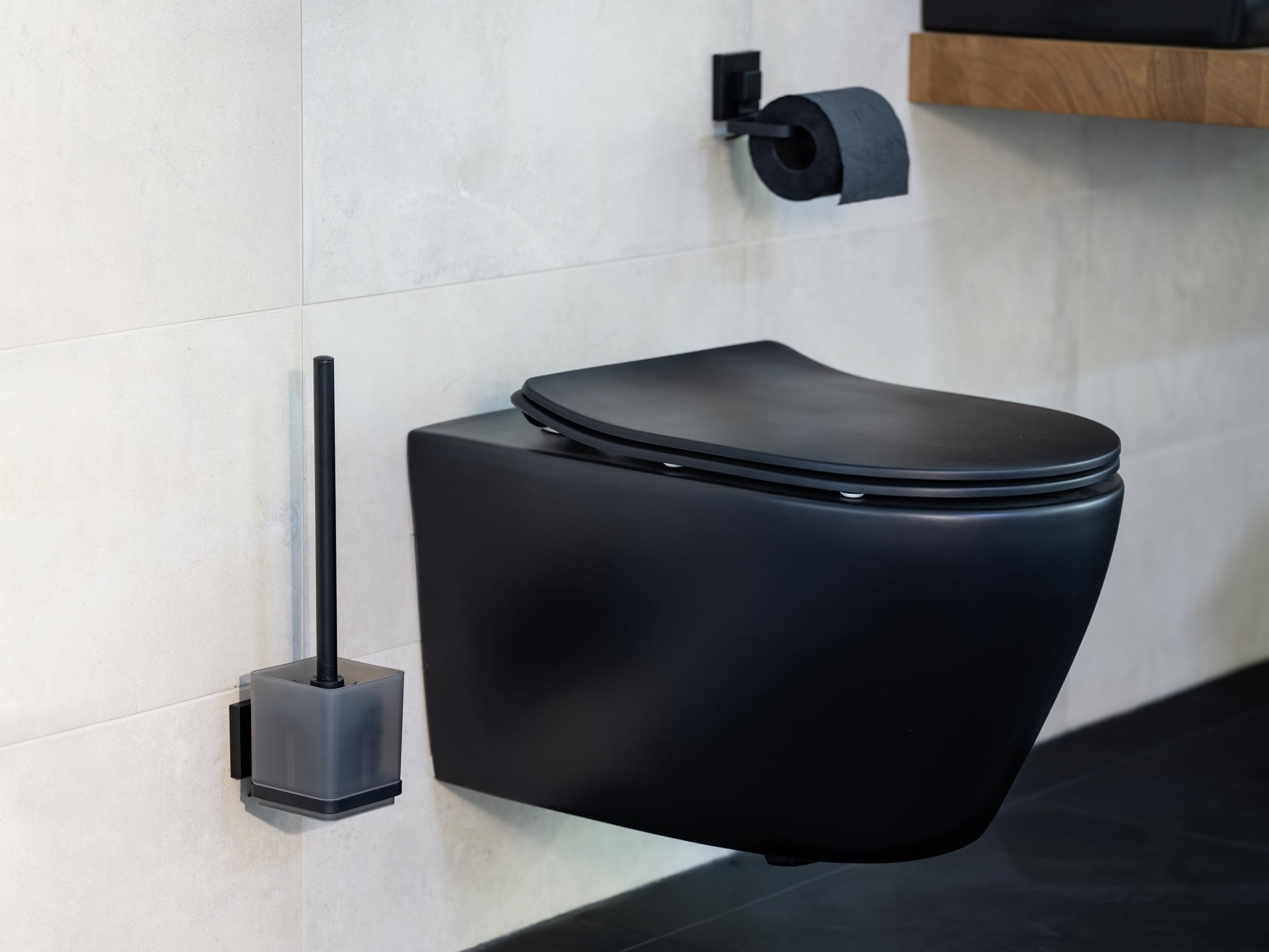 Wenko Quadro set scopino WC da parete nero con supporto