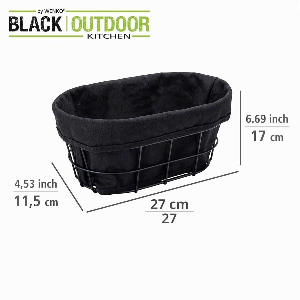 WENKO Black Outdoor Kitchen Bela cestino pane nero cotone