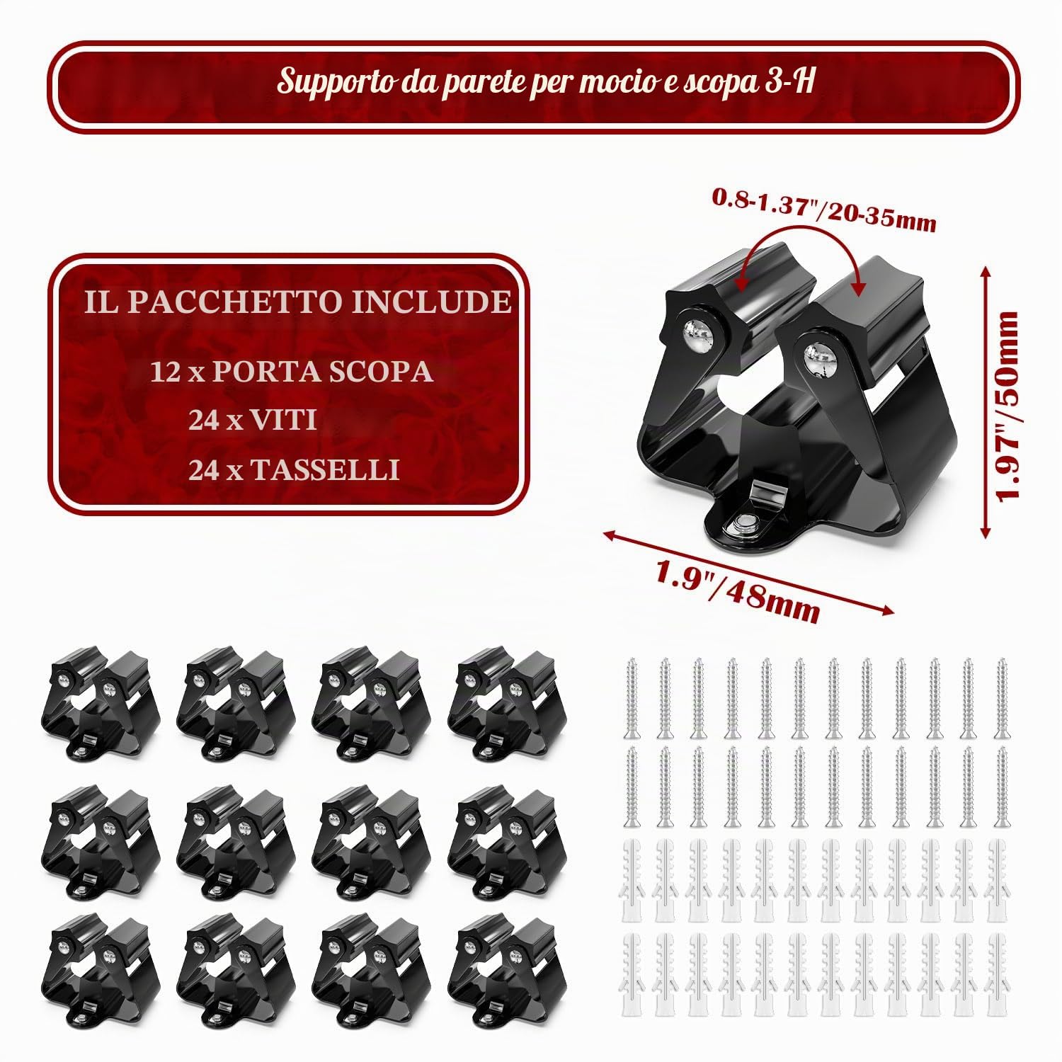 3-H portascope da muro 12 pezzi nero acciaio inox 5 kg