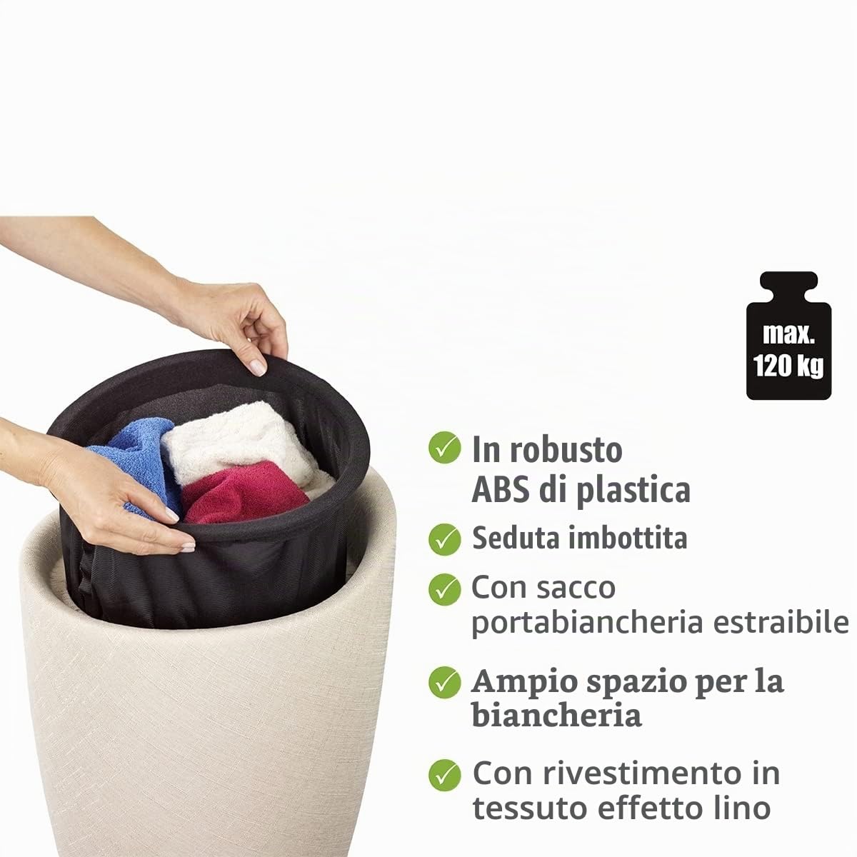 Wenko Candy sgabello bagno beige 20 litri imbottito
