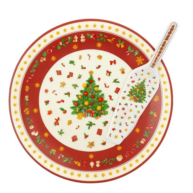 Cecaro piatto porta panettone ceramica natalizio con paletta
