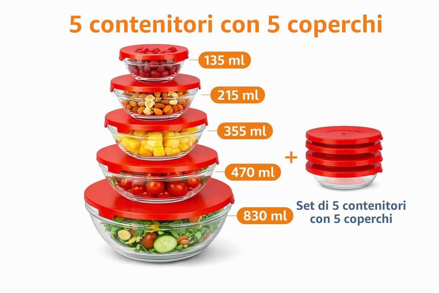Cecaro Group Set 5 Contenitori Vetro Ermetici 135-830 ml