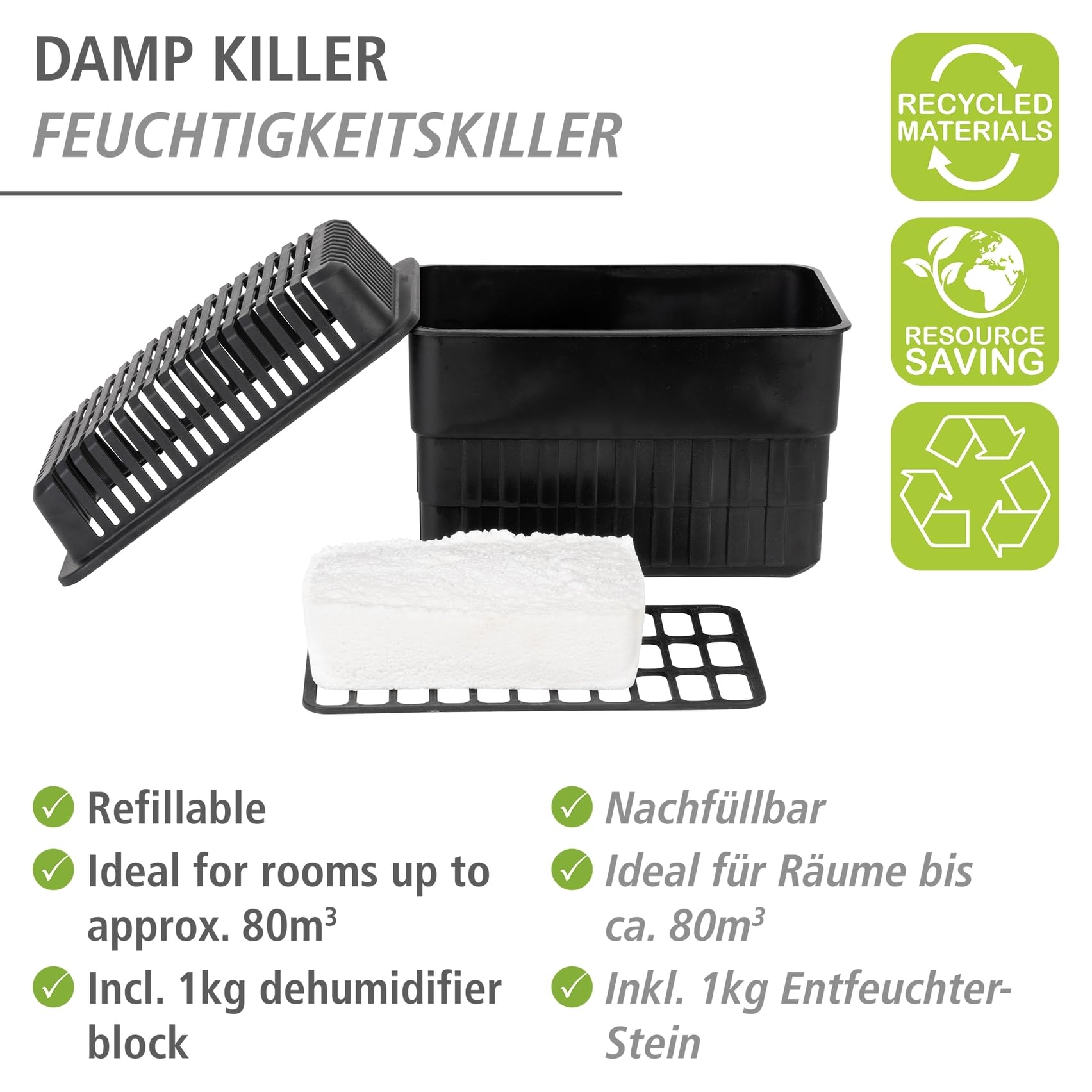 Wenko deumidificatore ricaricabile 1 kg nero antimuffa
