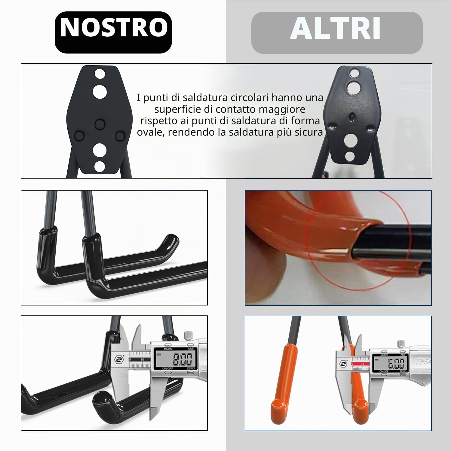 3-H Supporto Tubo Parete 2 Pezzi 45 kg Acciaio Inox