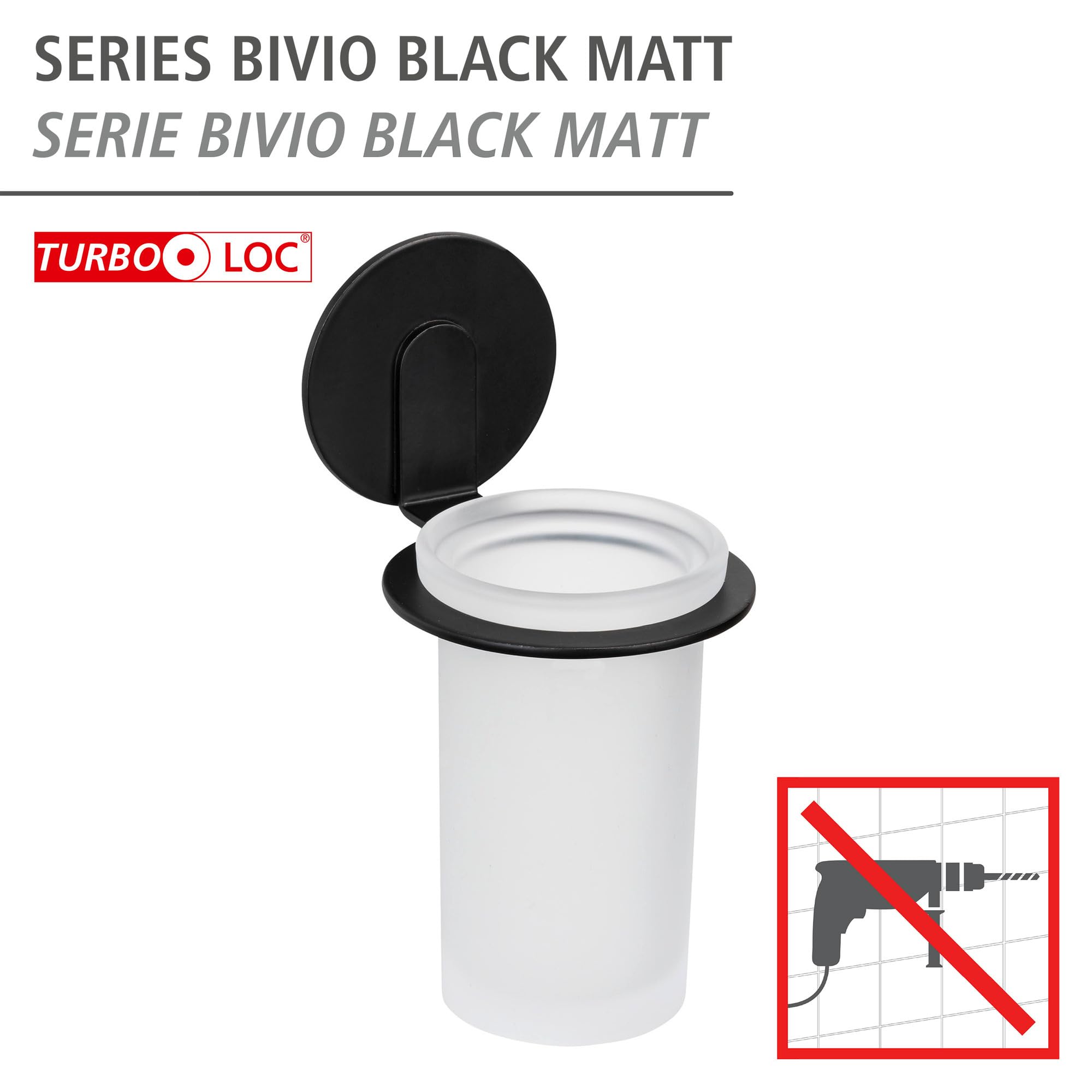 Wenko Bivio Black portaspazzolini da parete nero vetro satinato