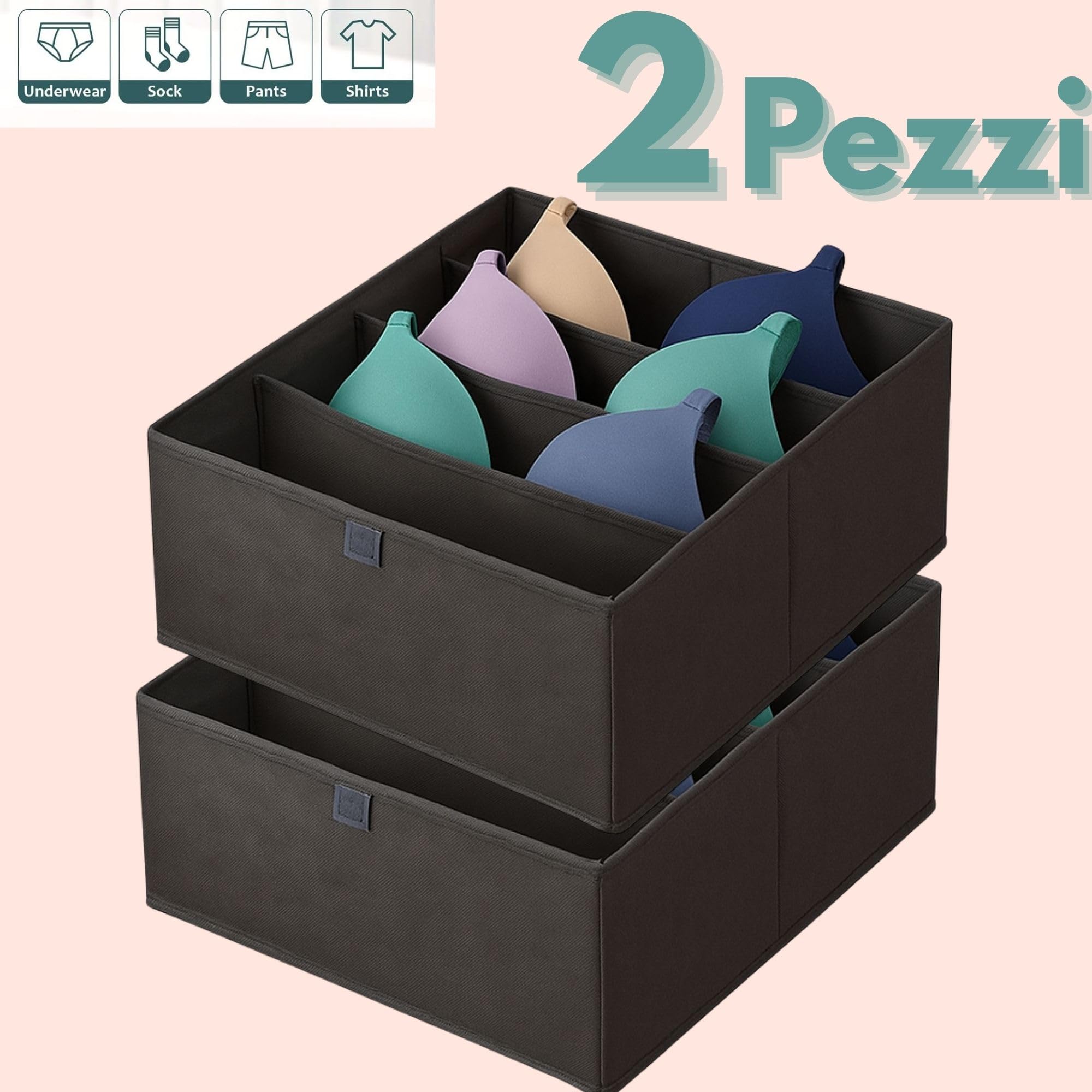 Cecaro Group Set 2 Organizer Cassetti Tessuto 28x28x13 cm