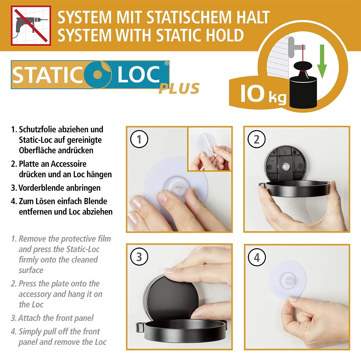 Wenko Pavia Static-Loc Plus portasciugamani nero 41,5 cm