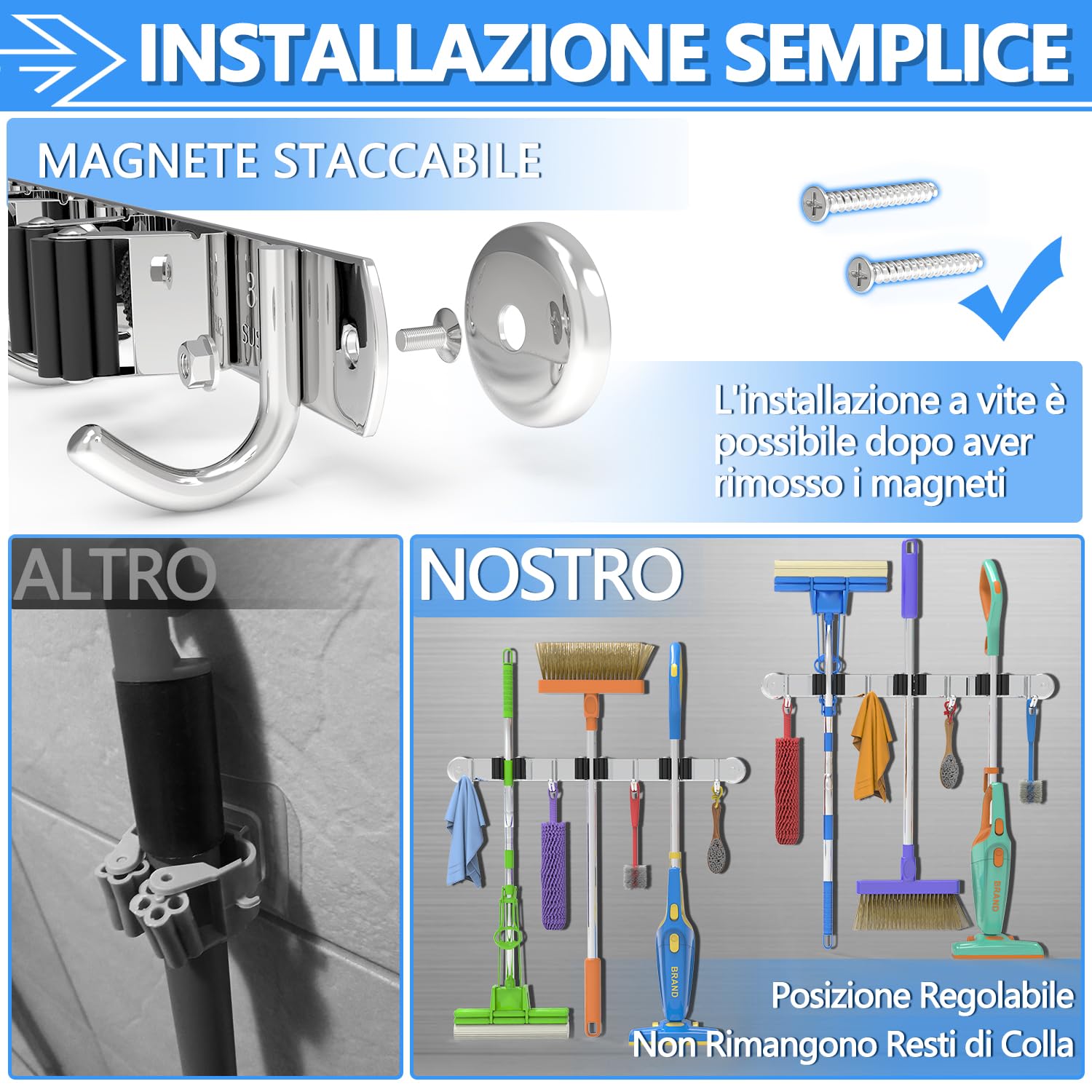 3-H Magnetico 36cm portascope muro 2 pezzi inox 20kg