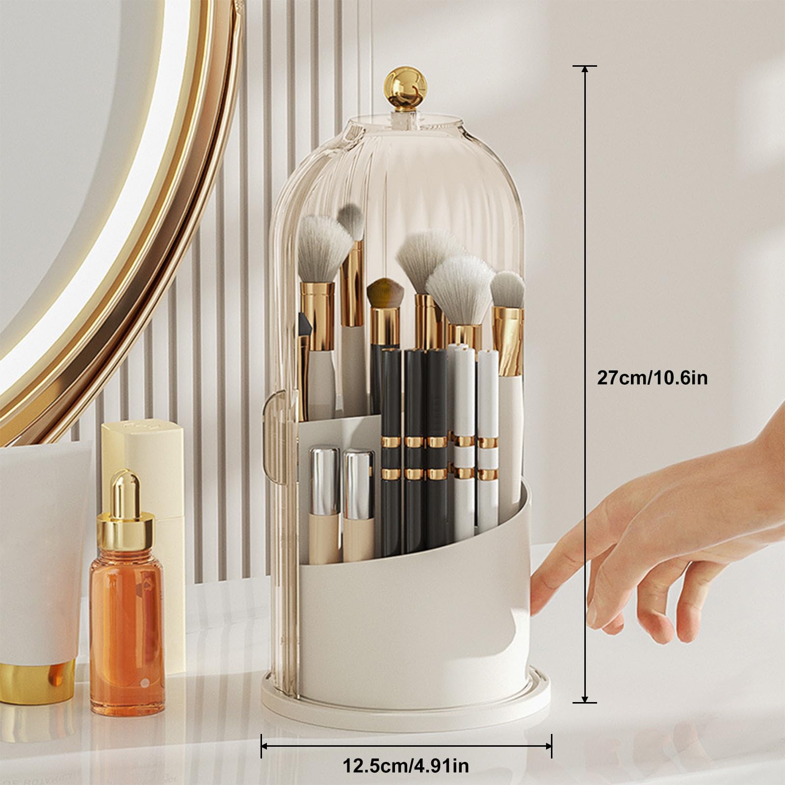 Gachiwar Porta Pennelli Trucco Girevole 360 Bianco Antipolvere