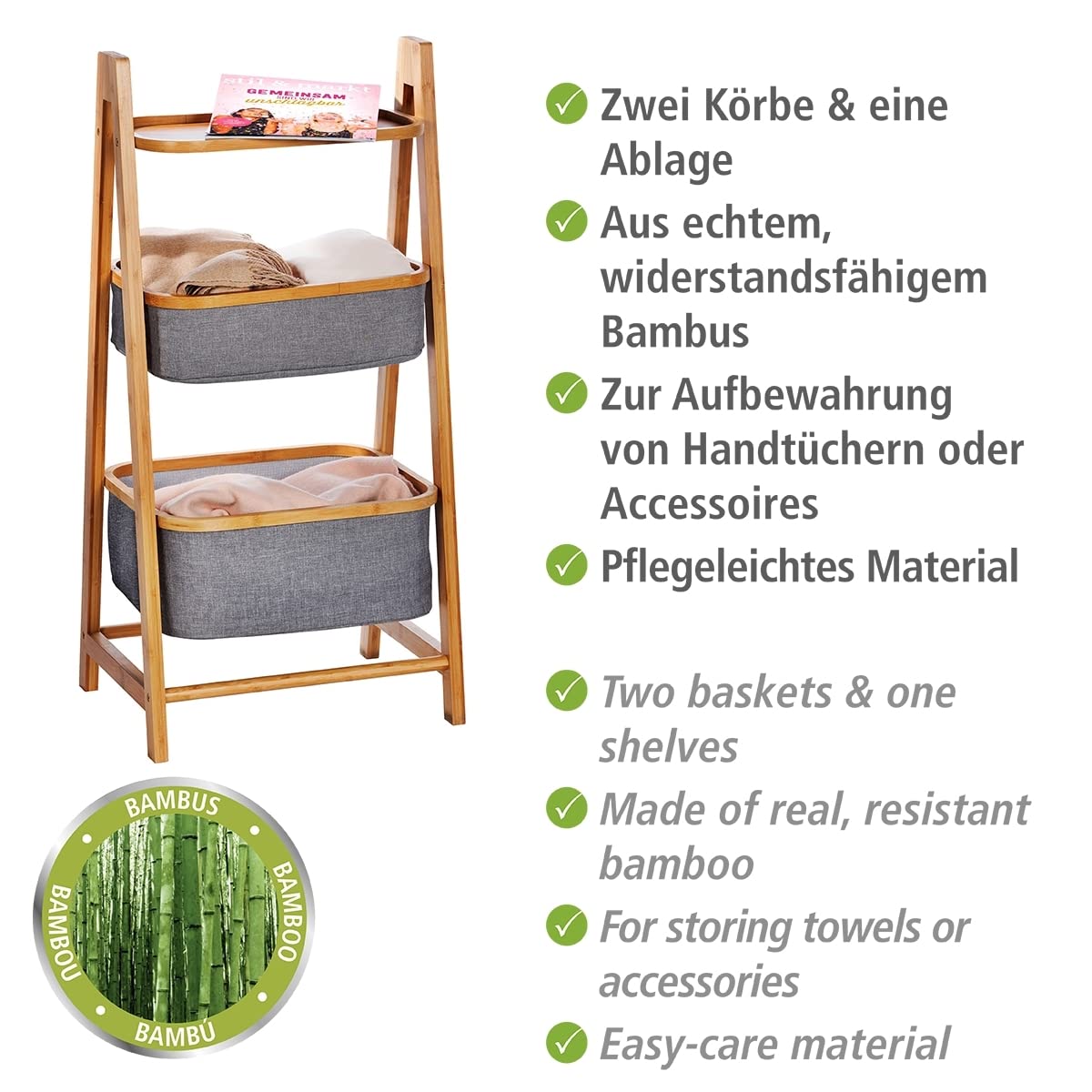 Wenko Bahari scaffale in bambù con 2 cesti 44x91x34 cm