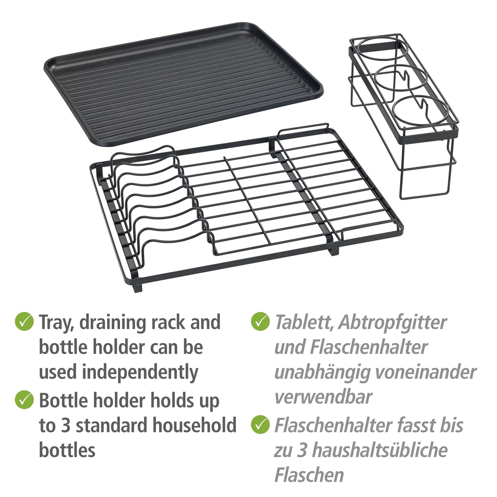 Wenko Amy scolapiatti con portabottiglie nero 3 pezzi