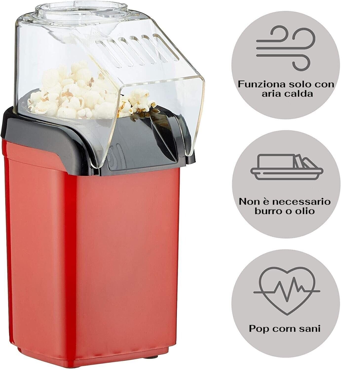 Cecaro Group macchina popcorn aria calda 1200W rossa