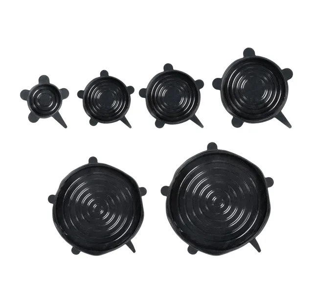 Wenko Loui coperchi silicone 6 pezzi neri ermetici