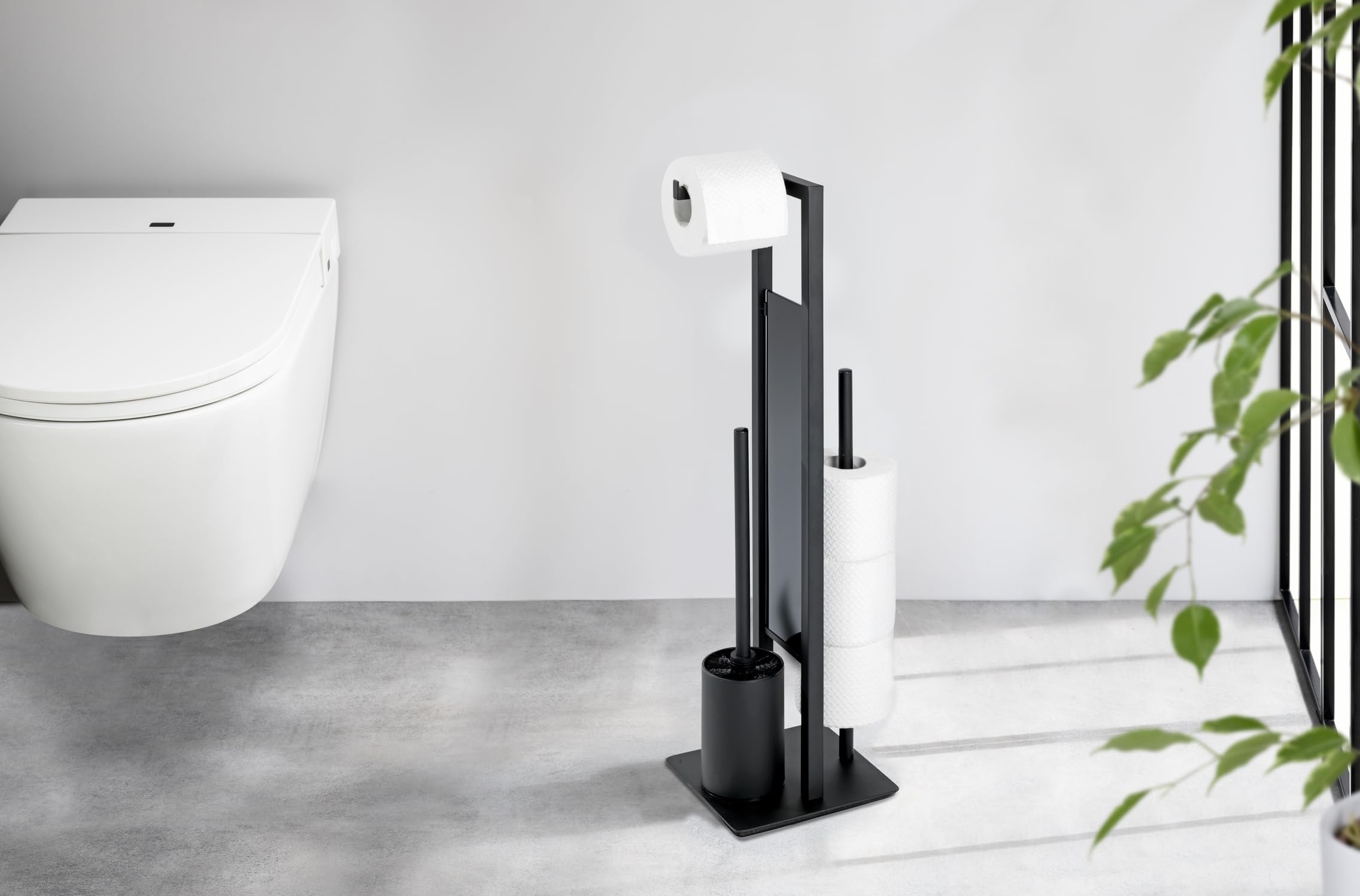 Wenko Rivalta piantana WC portarotolo scopino nero 18x70x20 cm