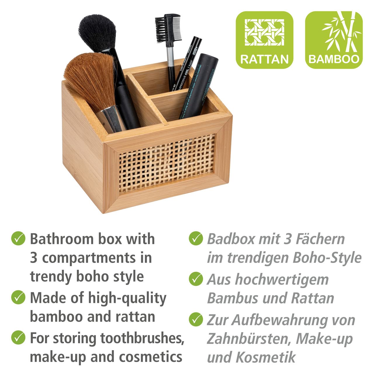 Wenko Allegre box bagno 12 cm bambù 3 scomparti