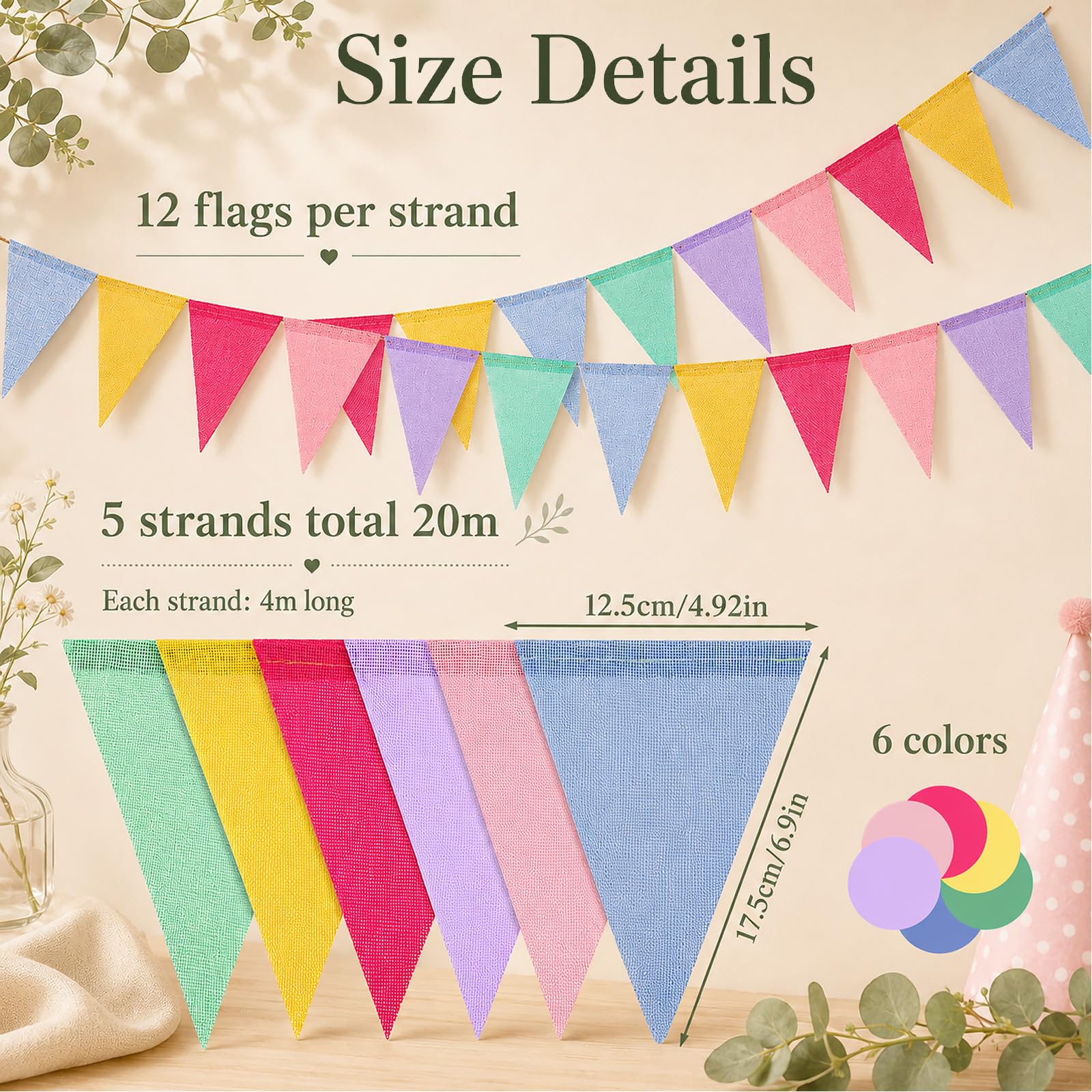 Quelcc Ghirlanda Bandierine 20 m Colorata 5 Pezzi