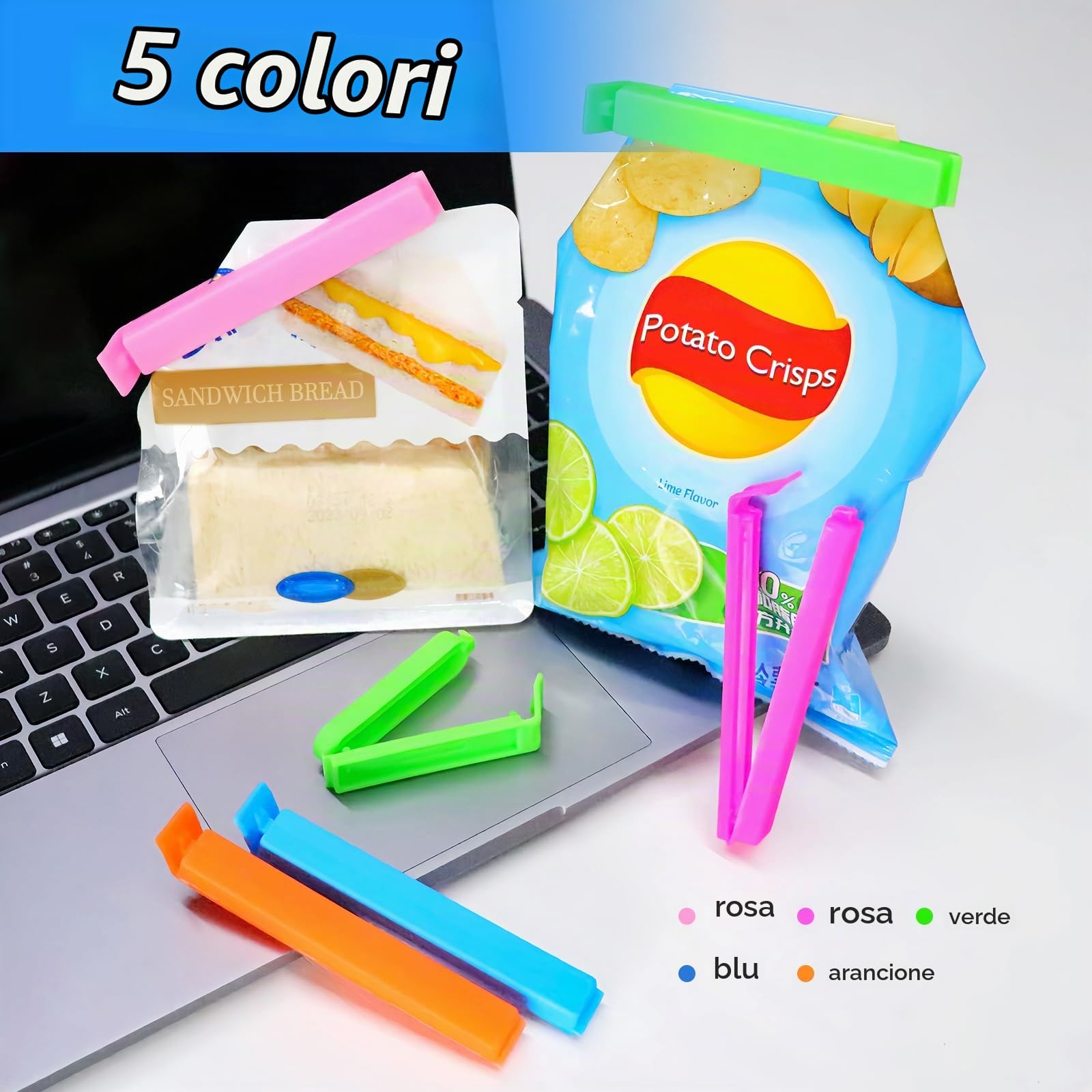Quelcc Chiudi Sacchetti clip plastica 20 pezzi 5 colori 7,5/11 cm