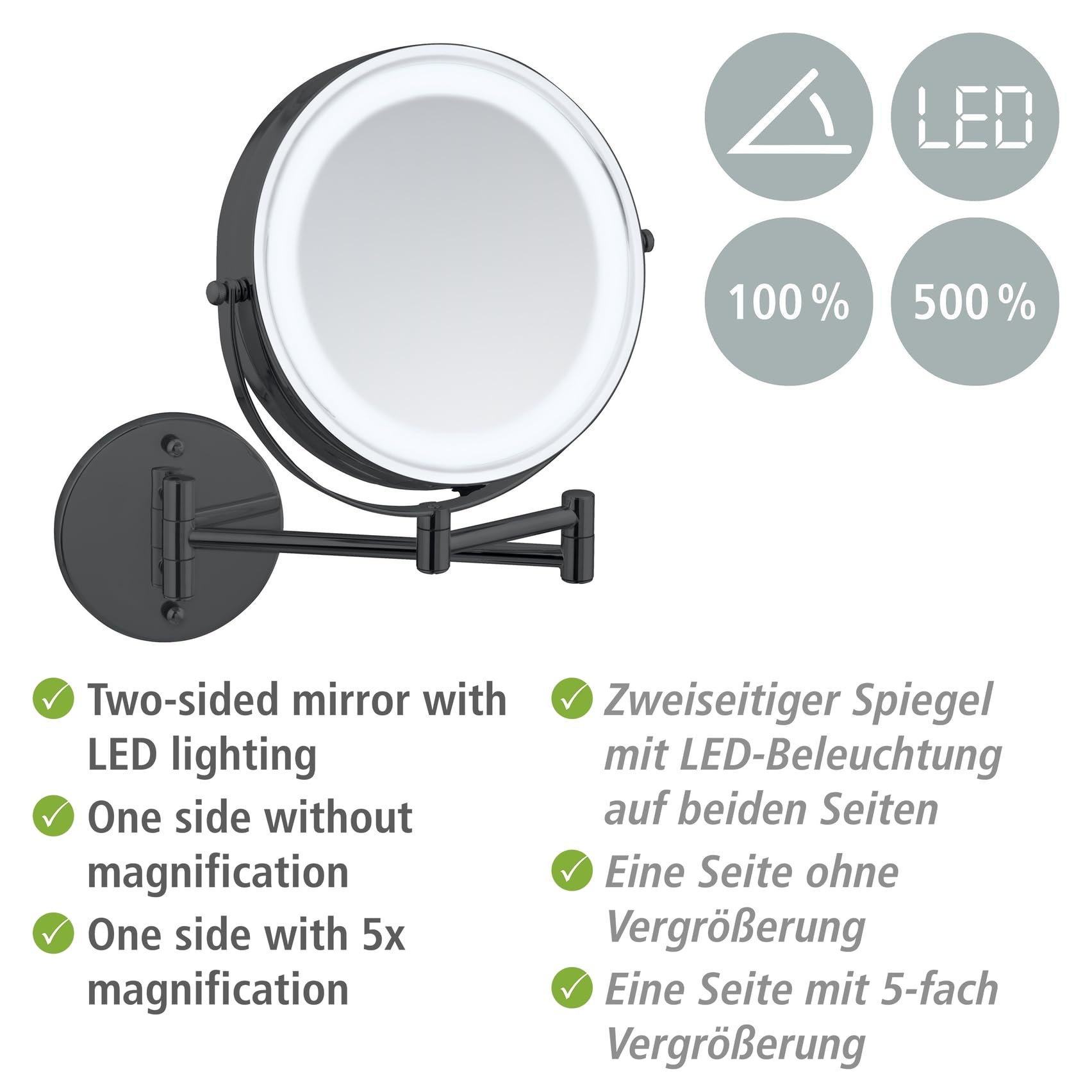 Wenko Power-Loc Lumi specchio LED parete 5x 17,5 cm
