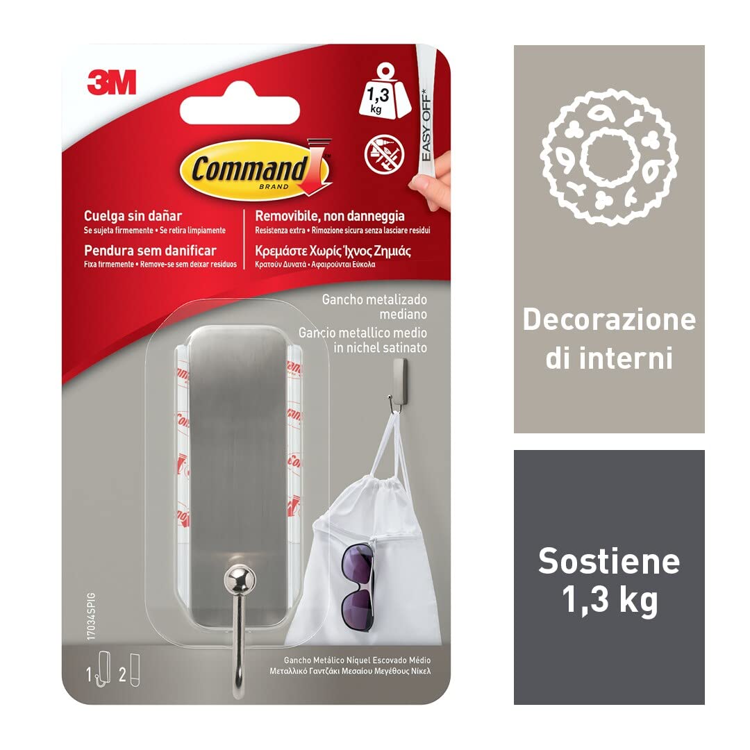 Command 17034 gancio adesivo metallico nickel 1 pezzo