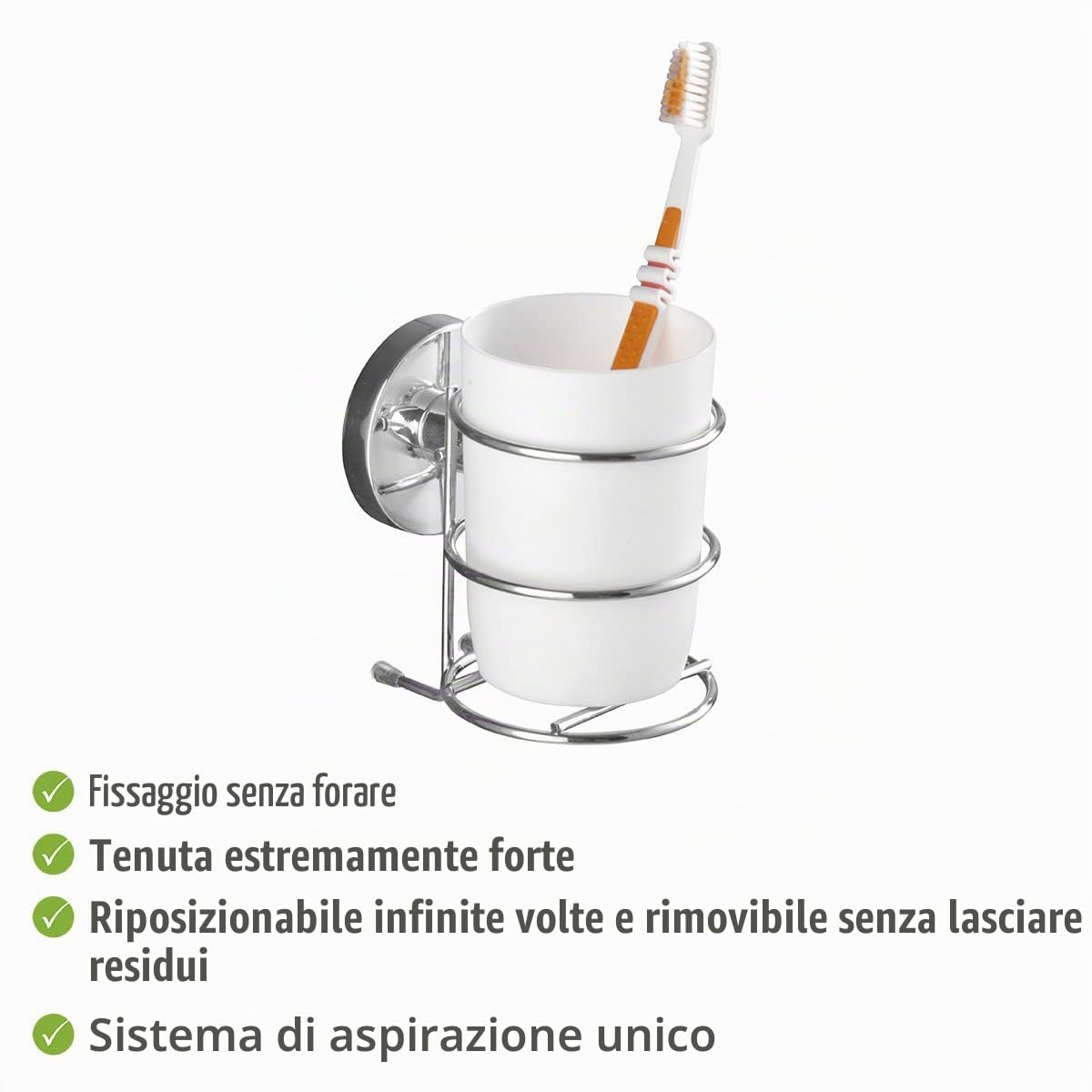 Wenko Vacuum-Loc Milazzo bicchiere portaspazzolini cromo