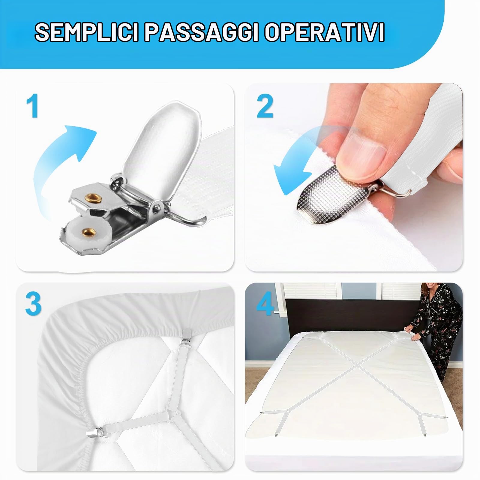 Quelcc elastici ferma lenzuola bianchi 2 pezzi triangolari