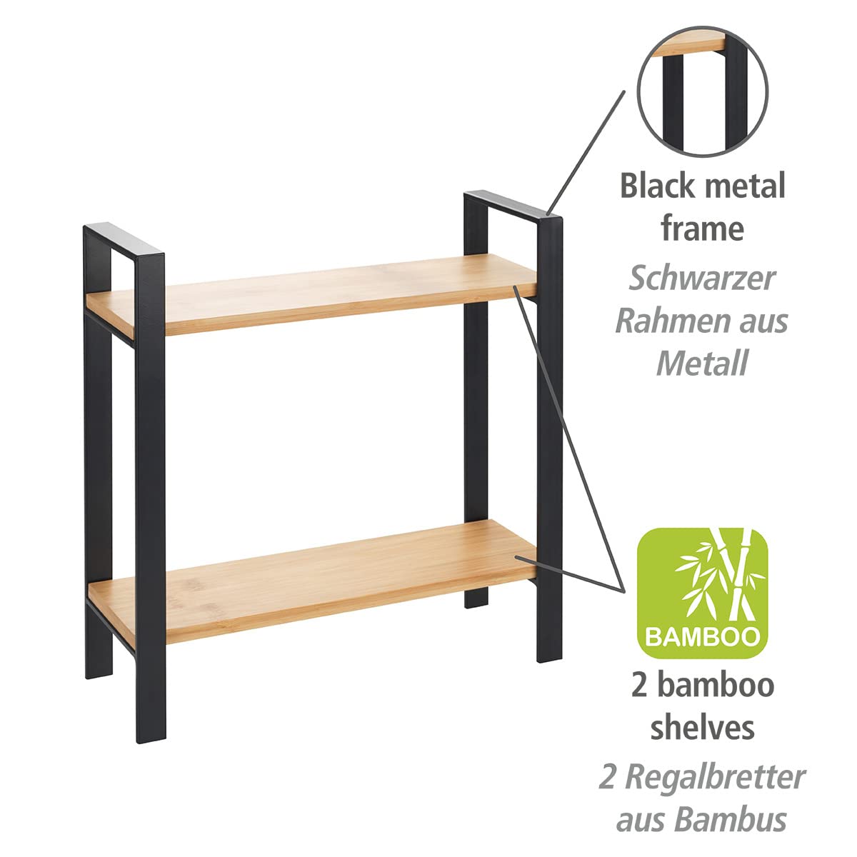 Wenko Lou scaffale cucina 2 ripiani nero bambù 32x33x11