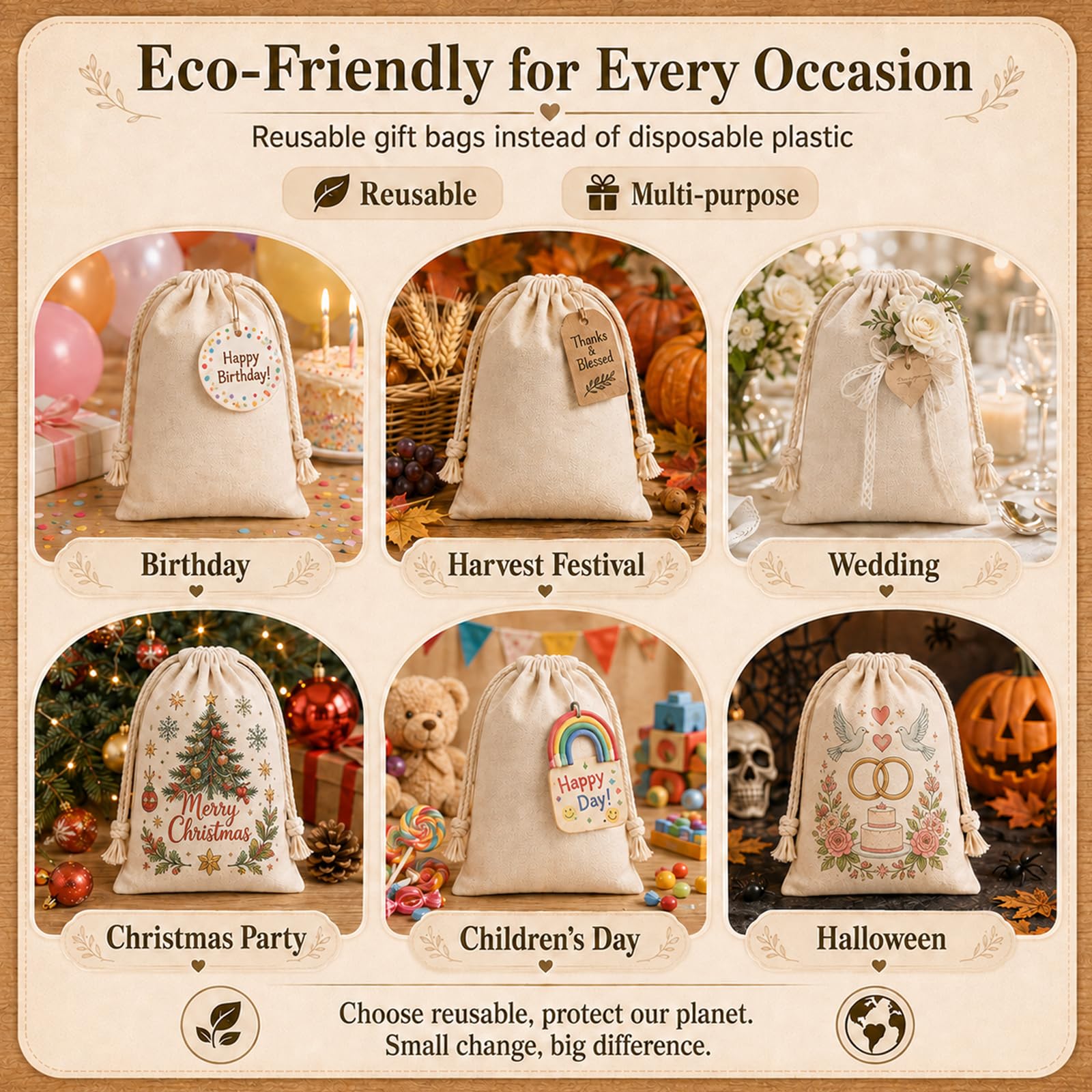 Quelcc Stoffa Sacchetti Cotone 25x30 cm Set 8 Pezzi Naturali