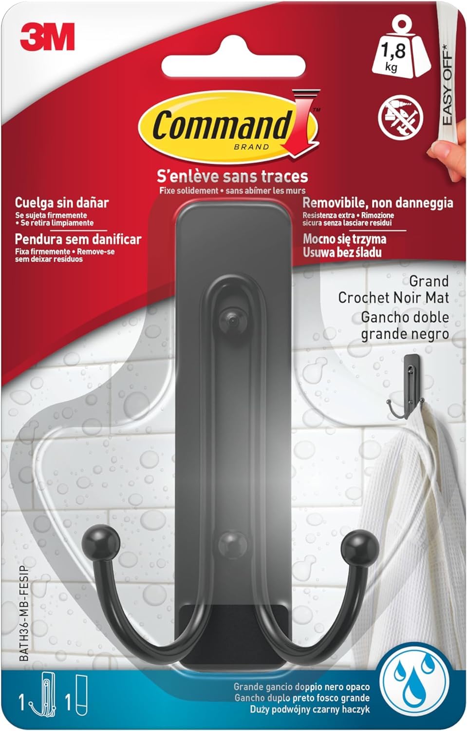 Command Gancio Doppio Grande gancio bagno nero 1,8 kg