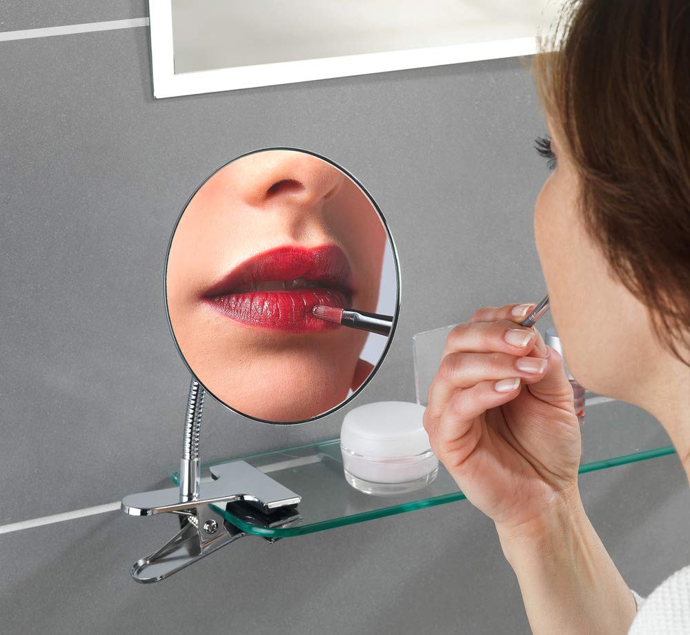 WENKO Specchio Cosmetico con Clip Ingrandimento 5x Cromato