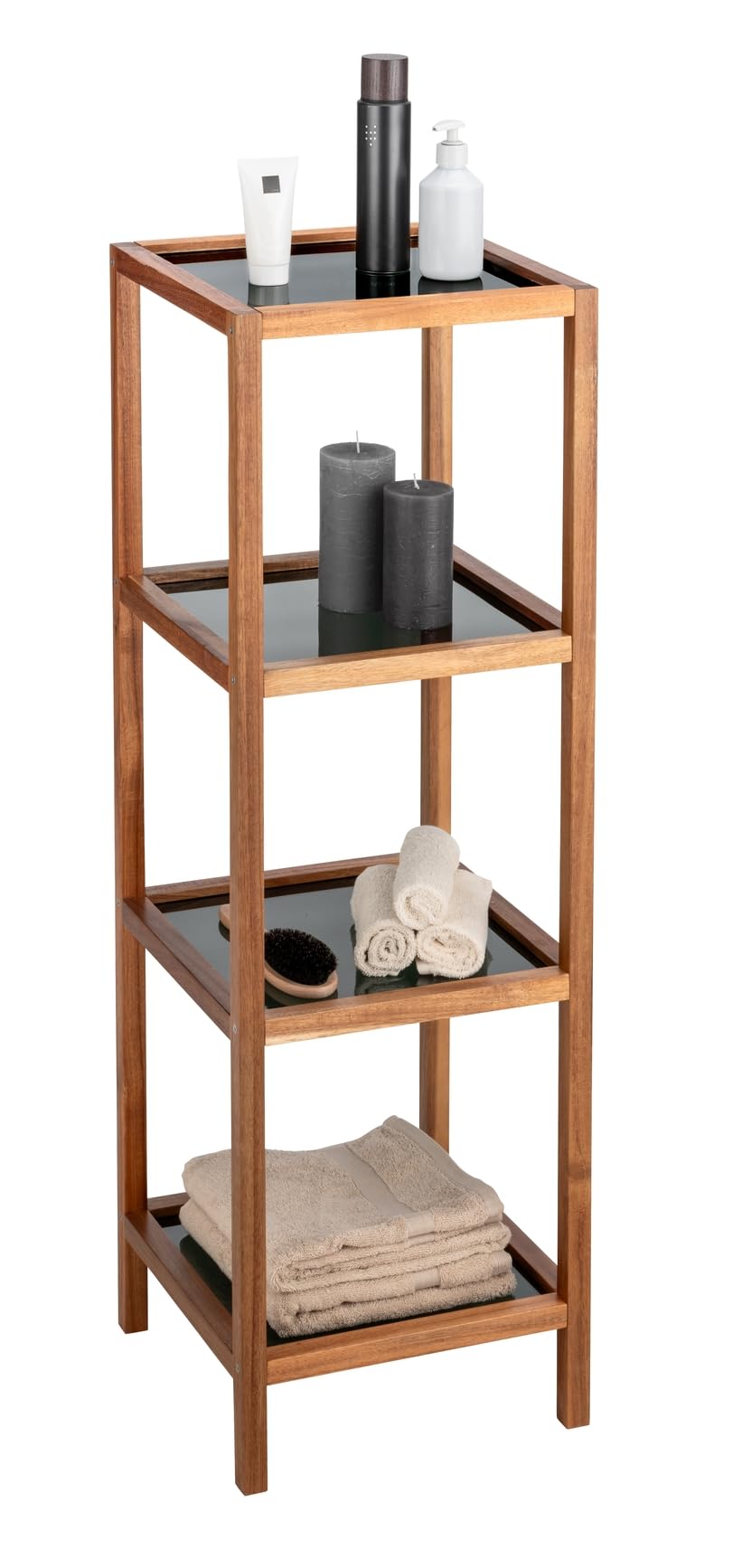 Wenko Fondi scaffale bagno 4 ripiani acacia vetro 36x112x36 cm