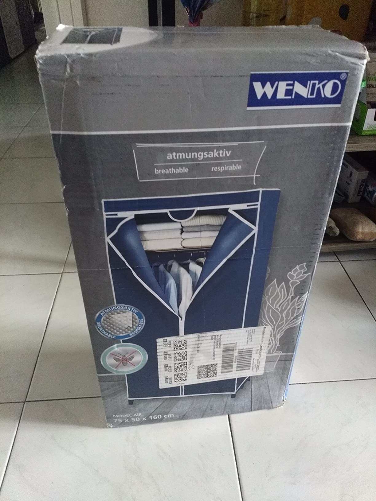 Wenko Air armadio in tessuto con ripiano 75x160x50 cm blu