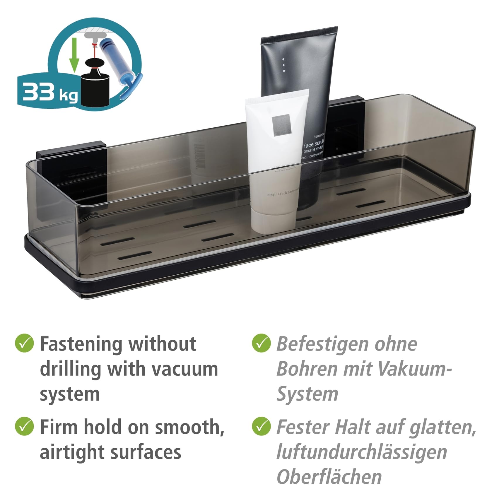 Wenko Vacuum-Loc Quadro mensola bagno nero 38,5 cm