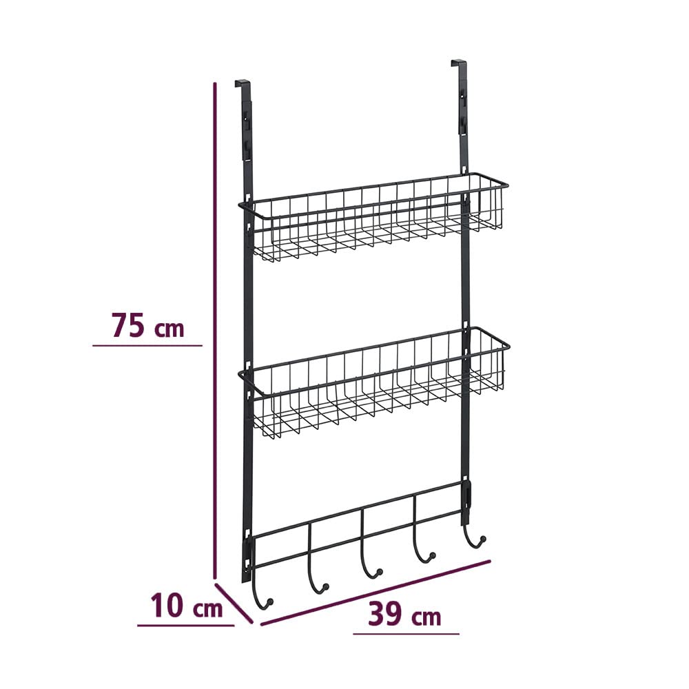 Wenko Scaffale Sopraporta 39x75 Nero Metallo 2 Cestelli