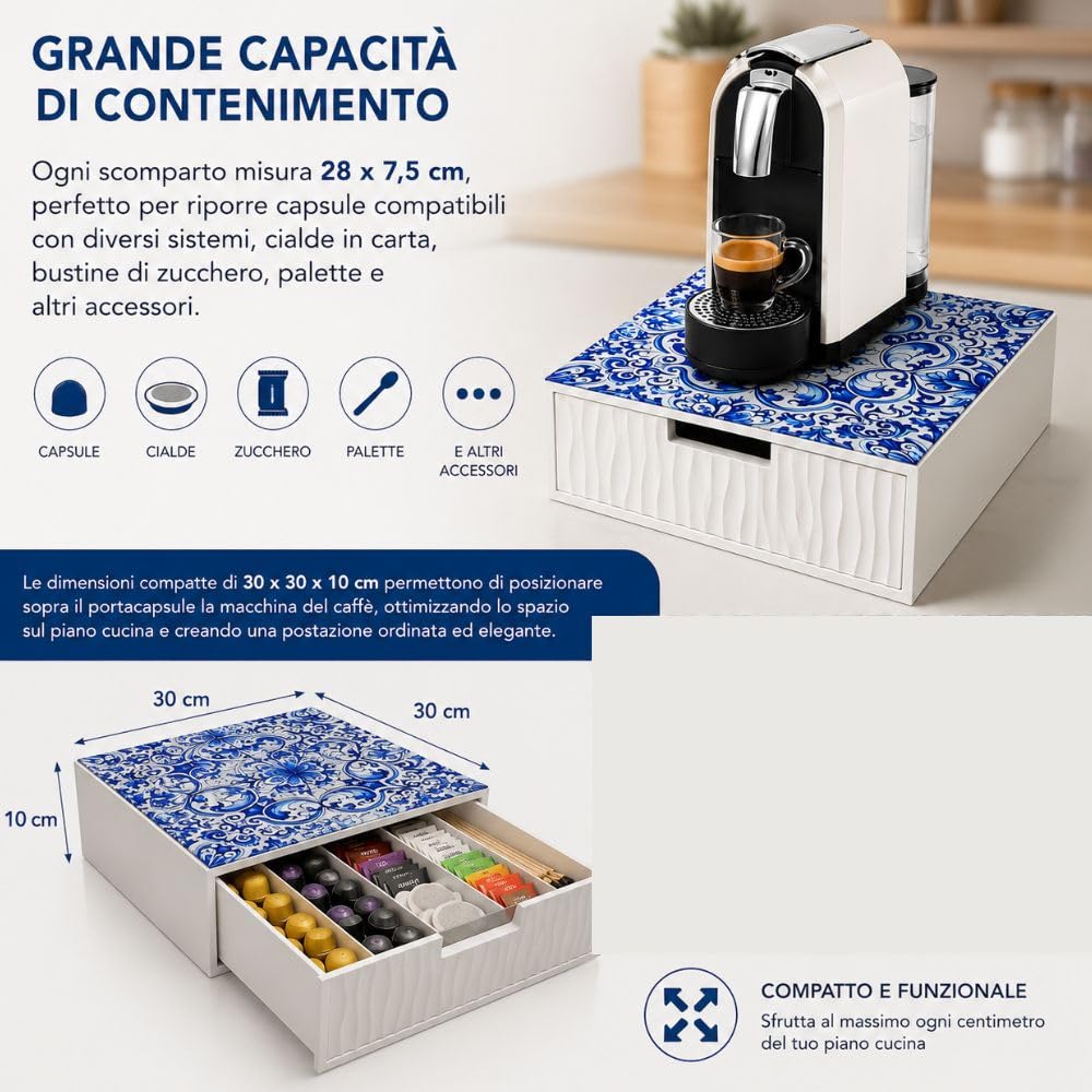 Cecaro Group Portacapsule Maiolica Blu con Cassetto