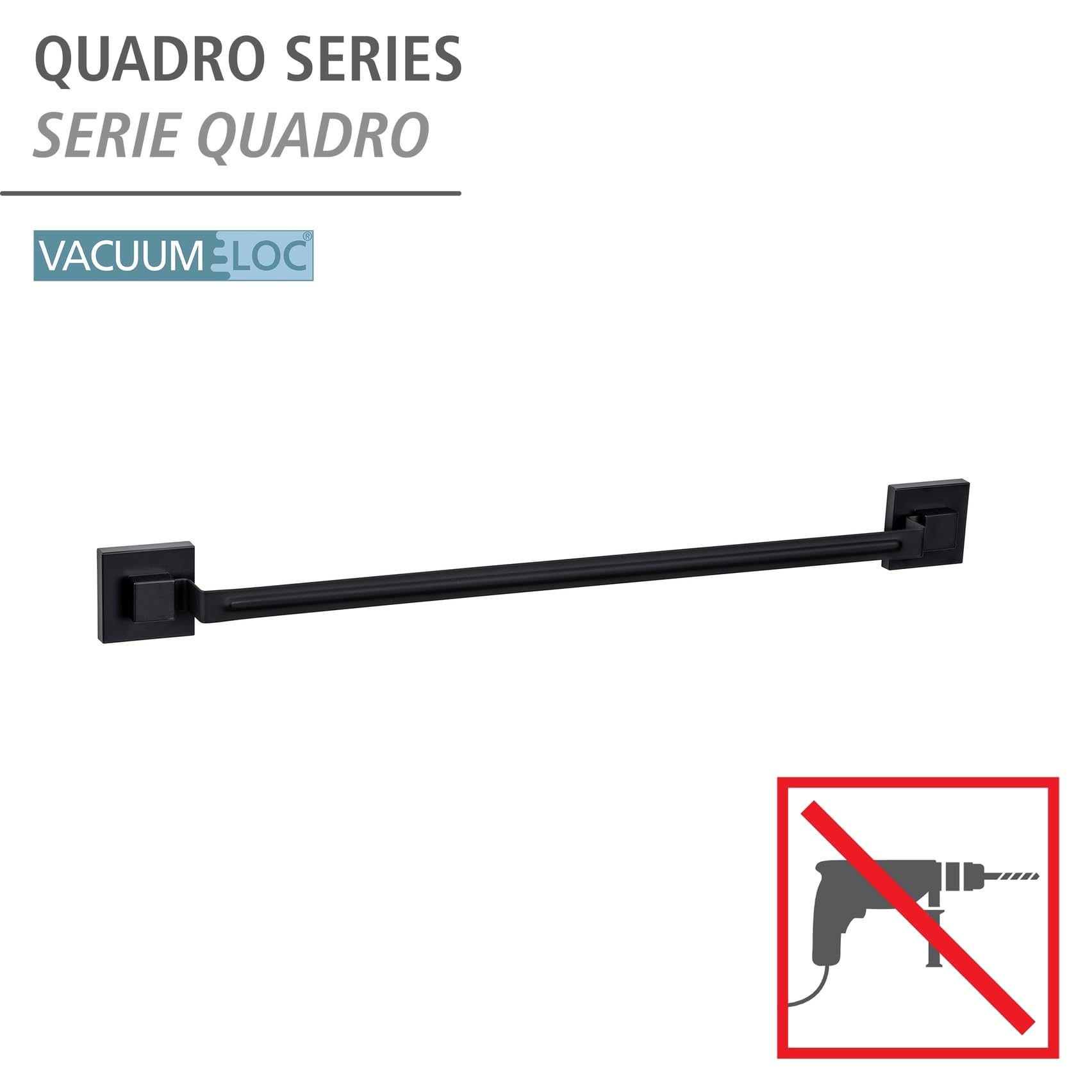 Wenko Vacuum-Loc Quadro Portasciugamani 60 cm Nero Acciaio