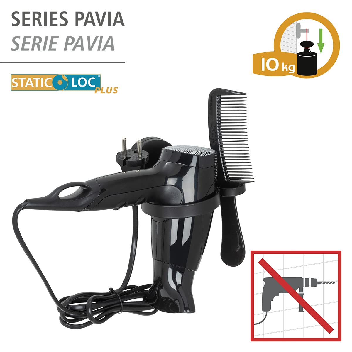 Wenko Pavia Static-Loc Plus porta phon nero 10 x 11 cm